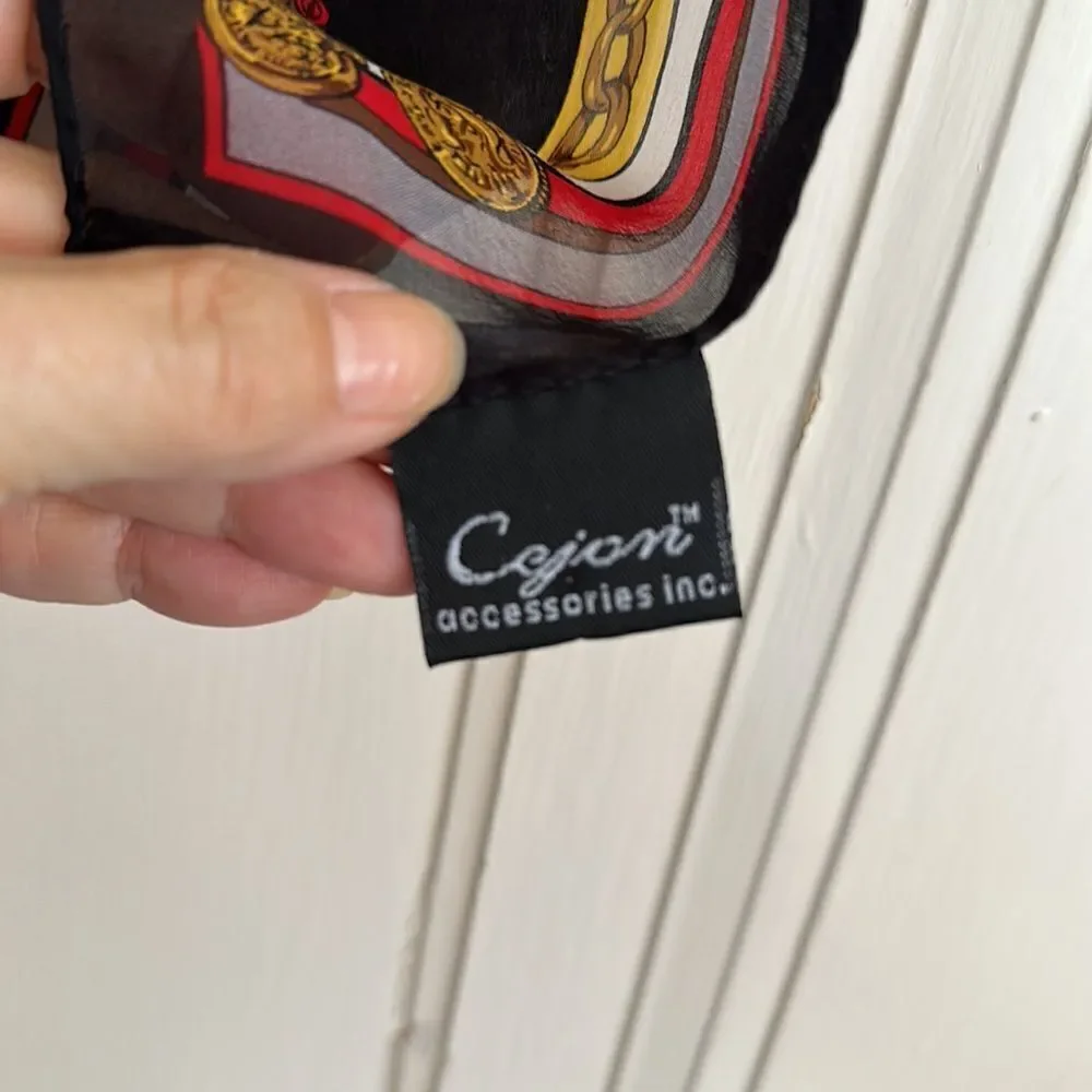 Cejon beach themed black, red, gold,‎ white & gray silk square scarf